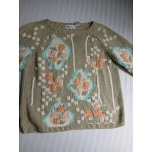 Weathervane Sweater Medium Pet Hand Knit Chunky Cottage Boho Granny Vintage 90s